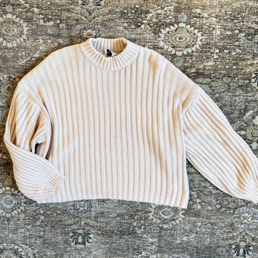 Princess Polly Blush Pink Ribbed Balloon Sleeve Sweater